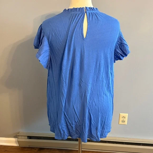 Lane Bryant size 26 Blue Ruffle Sleeve Blouse - Picture 5 of 6